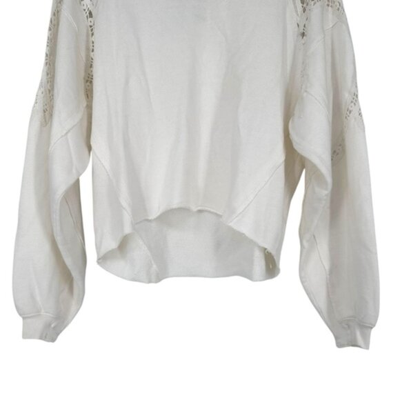 Free People Movement Sun and Done Sweatshirt in Ivory size Small Crochet Trim - Picture 6 of 14